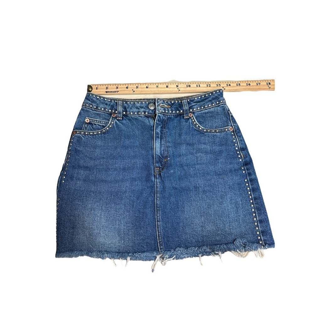 TOPSHOP MOTO Womens Mini Studded Denim Skirt Size 6 Y2K - Picture 5 of 7